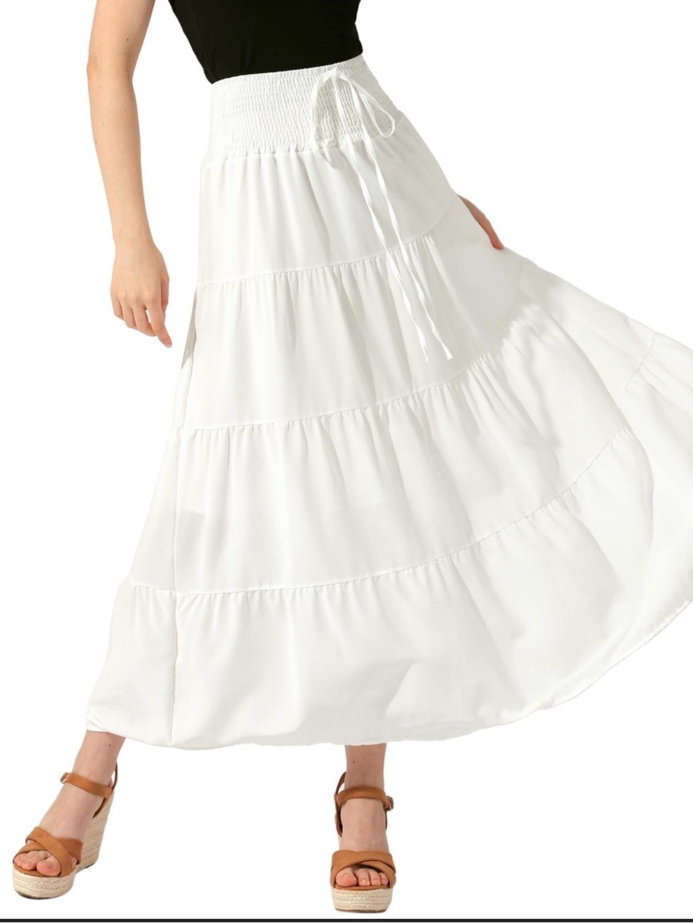 Chaps Denim  Skirt Womens 1XG White Crepe Cotton Lined Elastic Waist Boho